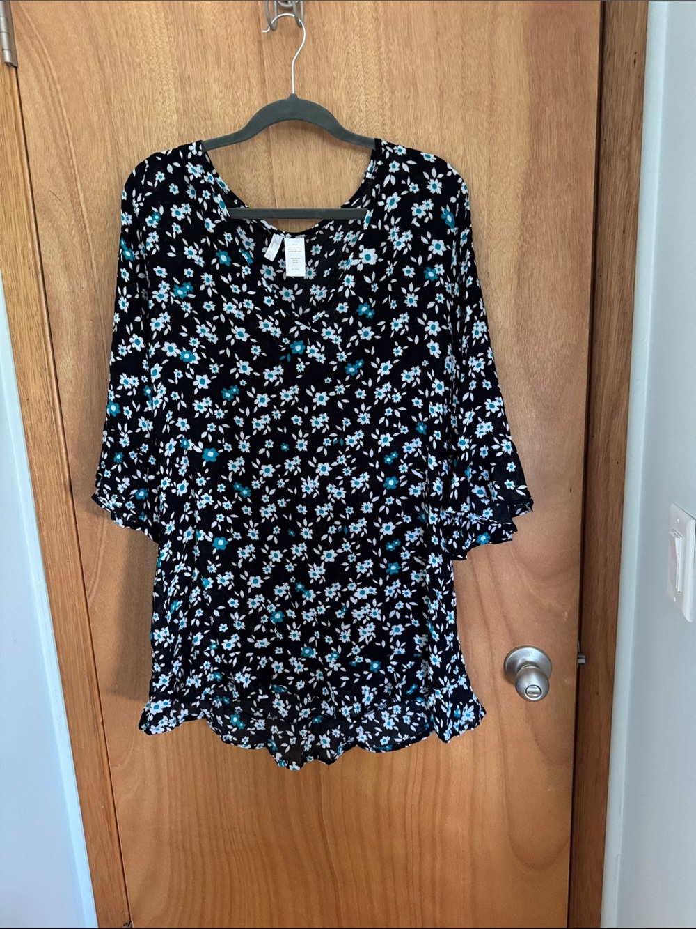 Anne Cole Black Tunic with White and Light Blue Floral Pattern